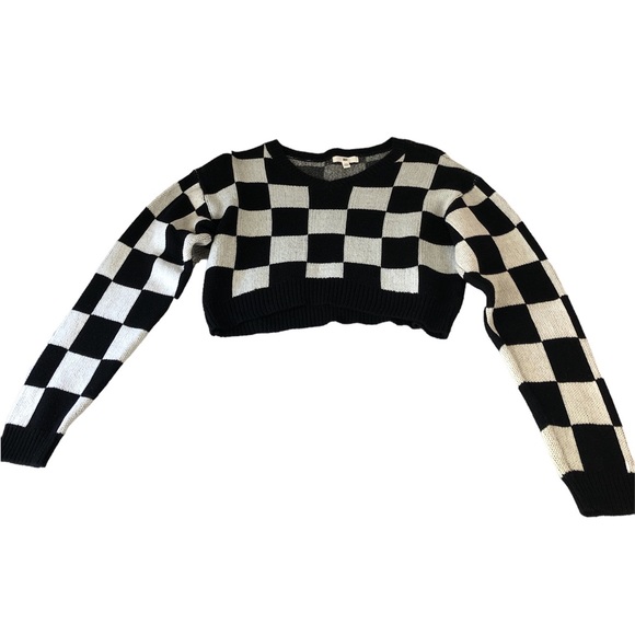 SWEATER - Women's BP. Black And White Checkerboard Cropped Sweater. Size XS - Picture 12 of 13